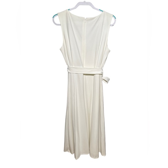 Calvin Klein V-Neck A-Line Midi Dress with Tie Belt Off-White color - size 14 - Picture 6 of 13